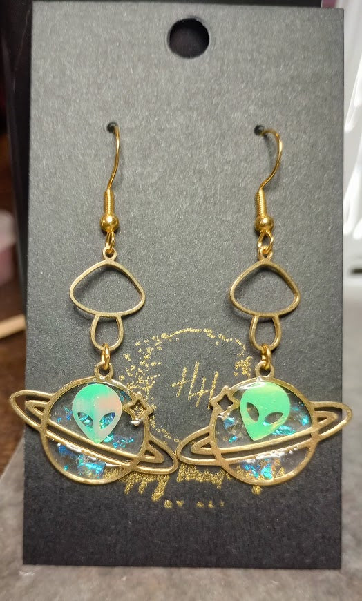 Saturn Alien Mushroom Earrings