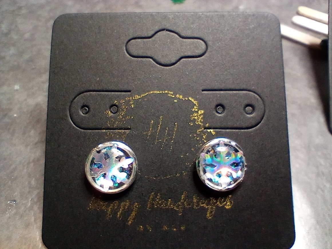 Silver Iridescent Snowflake Studs