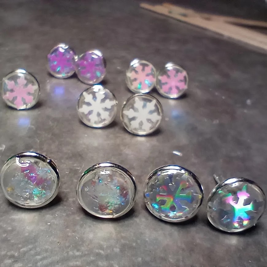 Pink Iridescent Snowflake Studs