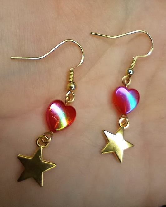 Gold Star Heart Dangles