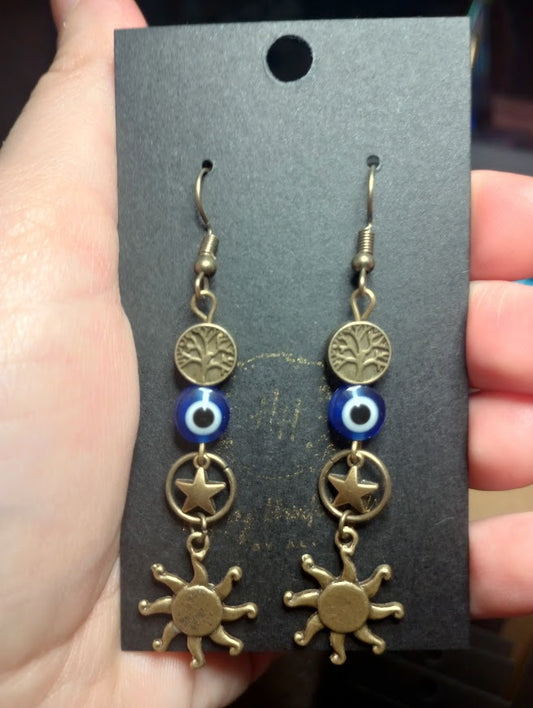 Celestial Sun Evil Eye Earrings