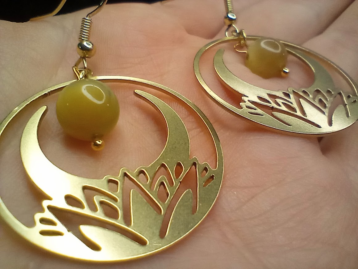 Gold Lotus Tigers Eye Dangles