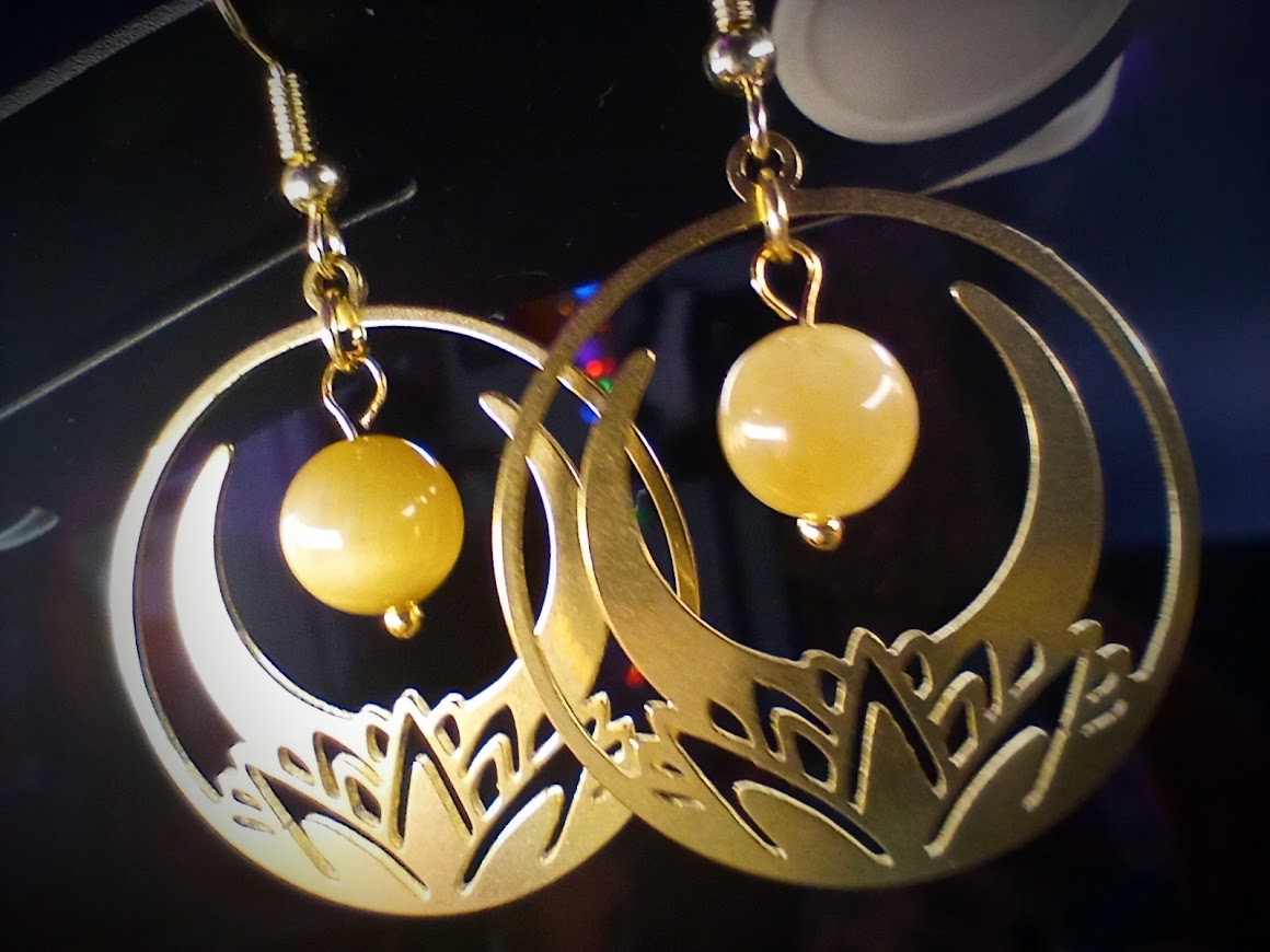 Gold Lotus Tigers Eye Dangles